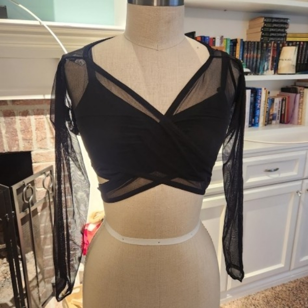 Elegant Black Mesh Women's 2 Piece Dance Top